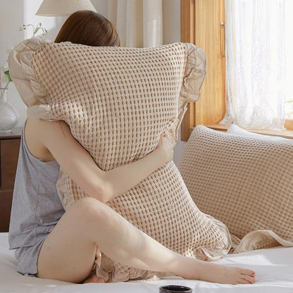 Waffle Weave Cotton Pillowcases with Ruffle (2PCS) - image 9