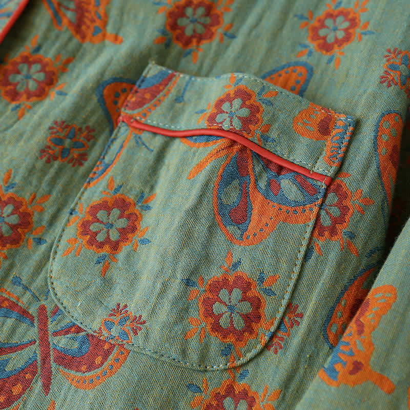 Vintage Butterfly Print Cotton Loungewear Set - image 3