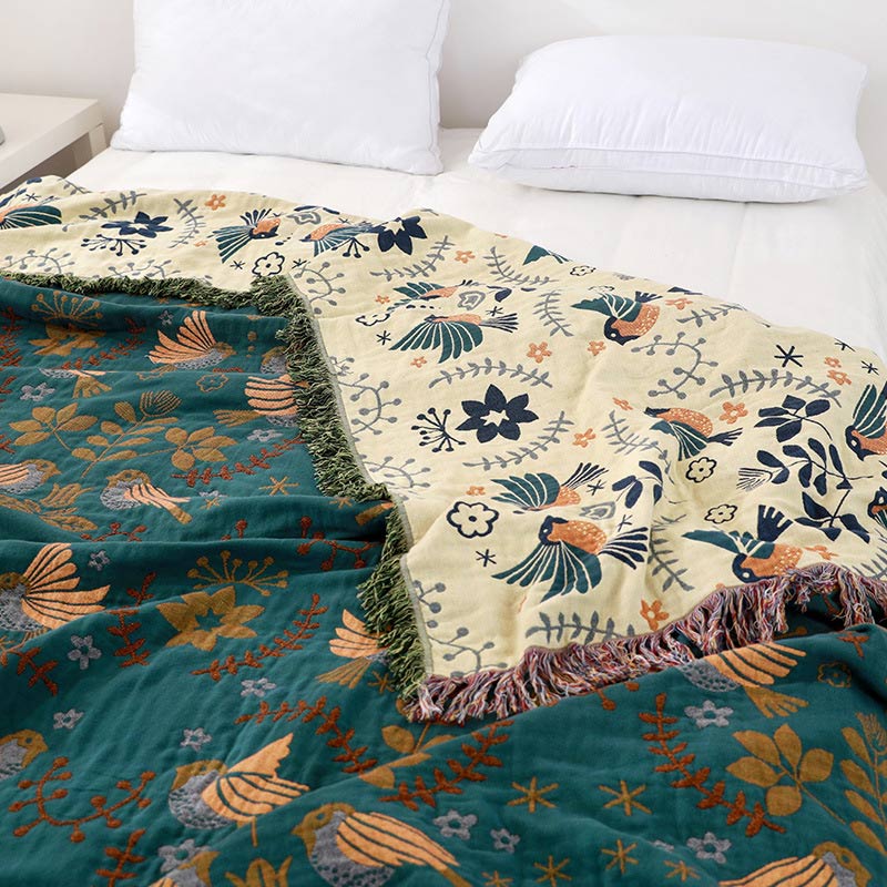Ownkoti Boho Breathable Flower Bird Reversible Blanket - image 1