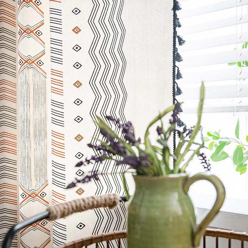 Orange & Black Semi Blackout Tassel Curtain - image 7