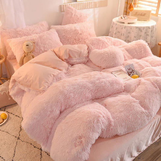 Fluffly Bedding Set Duvet Cover & Pillowcase - Pink - Queen - image 0