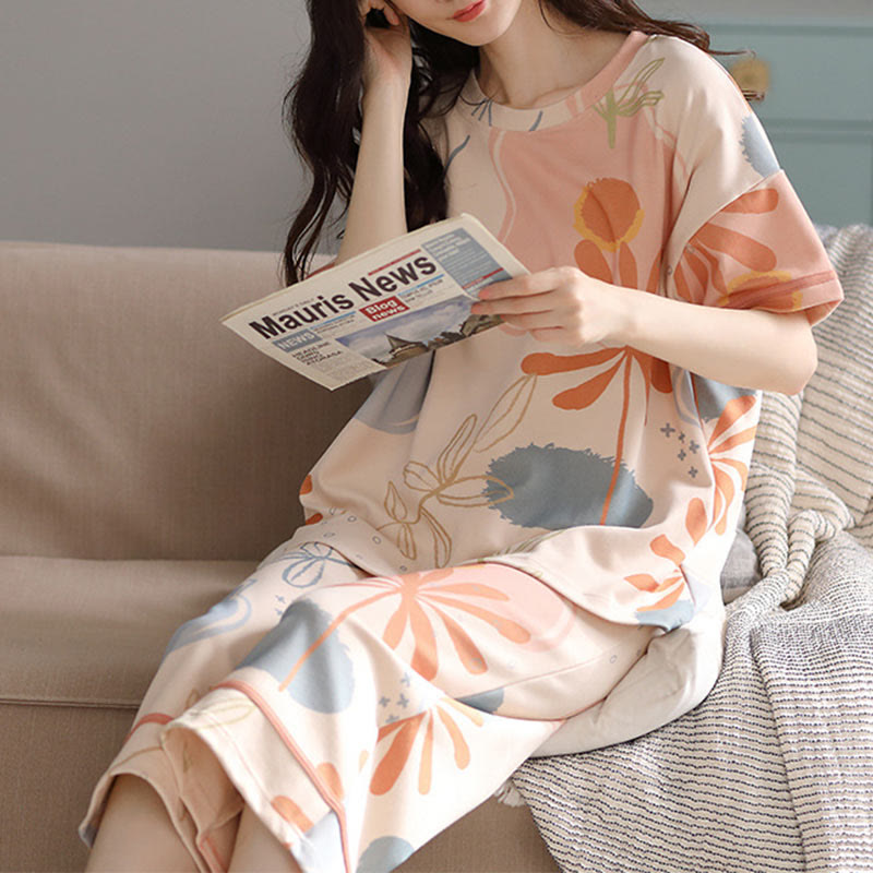 Flower Leaf Print Cotton Loungewear Set - image 3