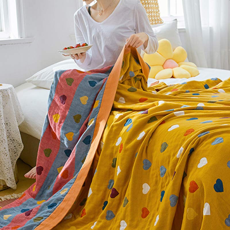 Colorful Hearts Cotton Gauze Reversible Quilt - image 3