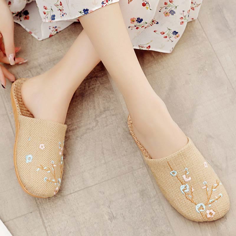 Embroidered Plum Bossom Comfy Flax Slippers - image 8