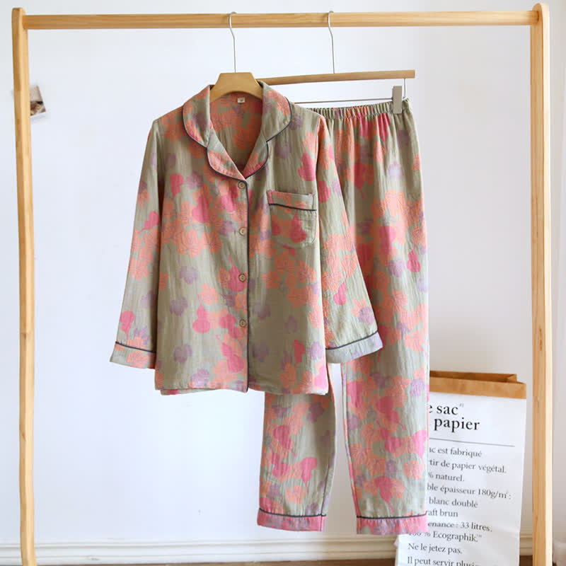 Gourd Cotton Long Sleeves Pajama Set - Green - Women XL - image 1