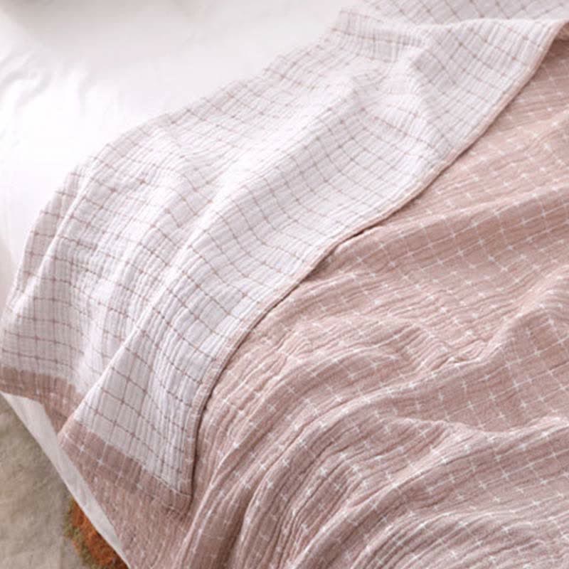 Simple Grid Cotton Gauze Lightweight Quilt - Khaki - Queen - image 9