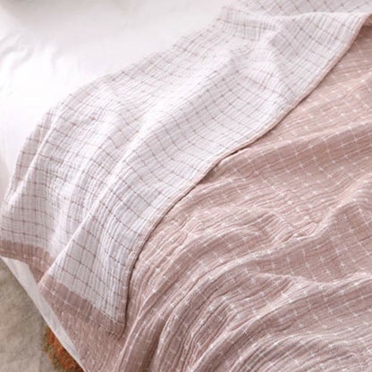 Simple Grid Cotton Gauze Lightweight Quilt - Khaki - Queen - image 9