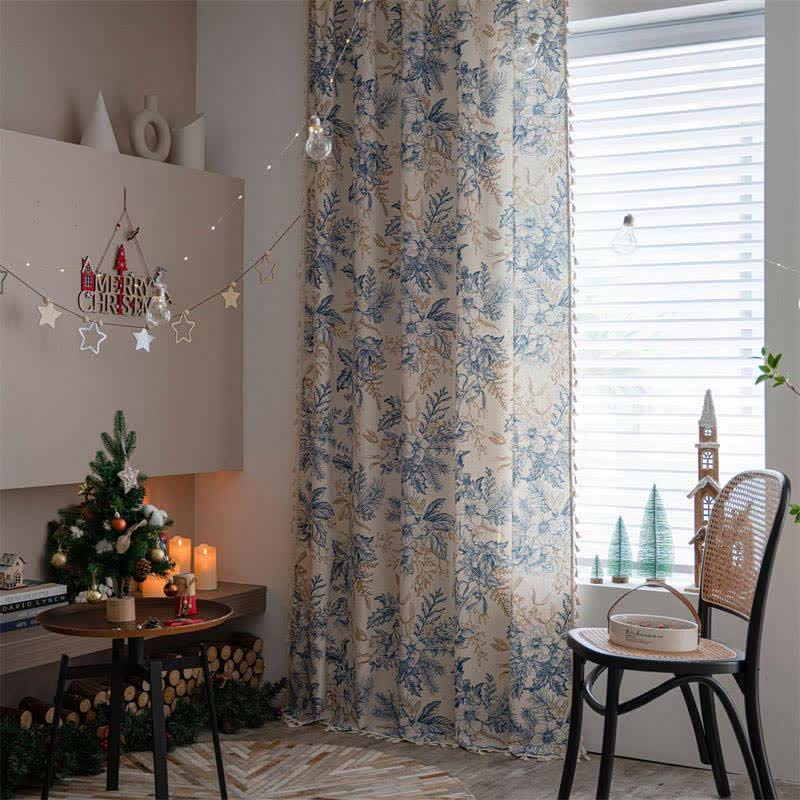 Ownkoti Blue Flower Pine Light Filtering Curtain - image 1