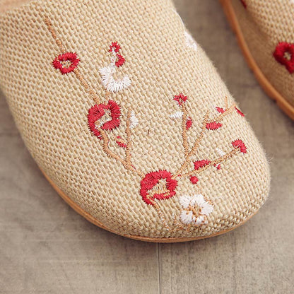 Embroidered Plum Bossom Comfy Flax Slippers - image 7