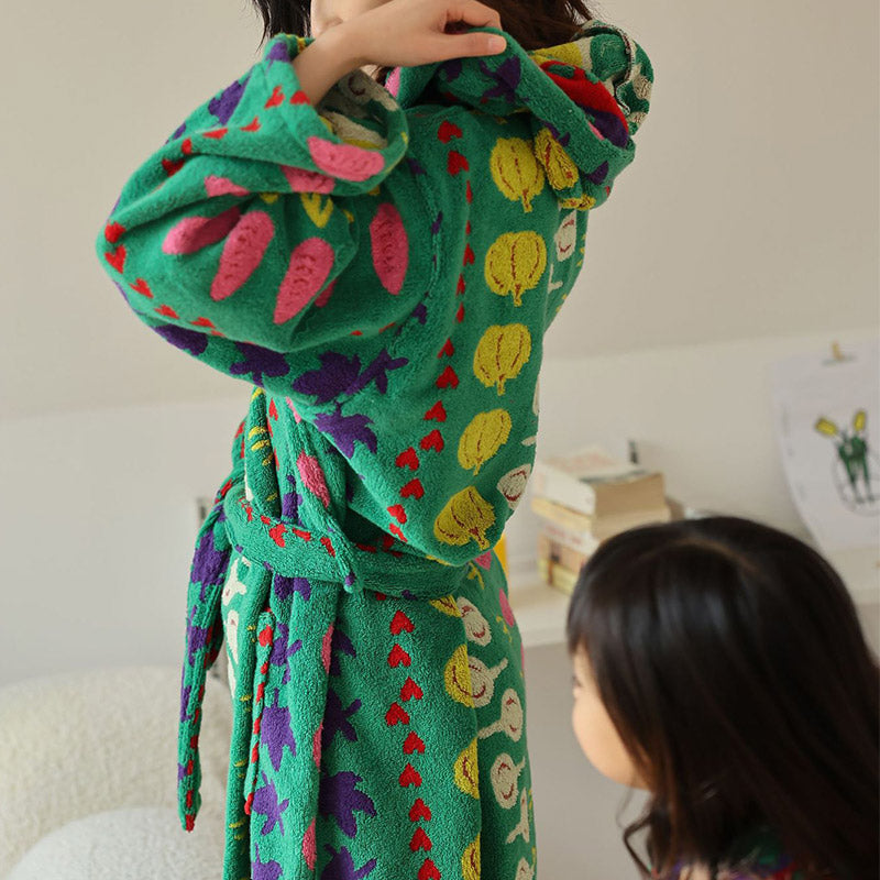 Colorful Vegetable Pattern Cotton Hooded Bathrobe - image 3