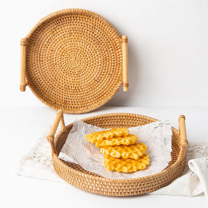 Ownkoti Hand Woven Rattan Round Tray With Handles - image 4