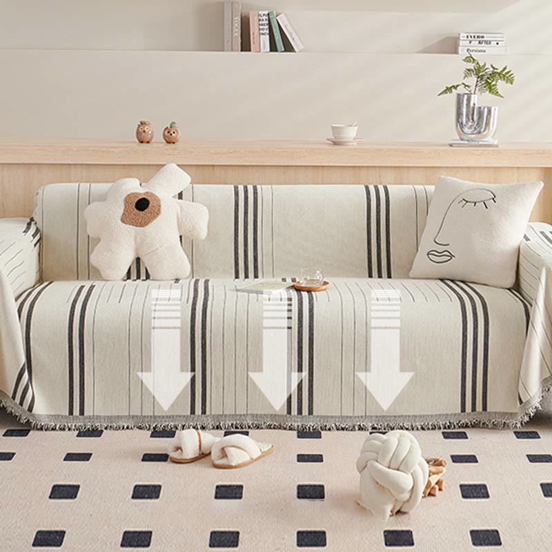 Straight Stripe Chenille Tassel Sofa Protector - image 2