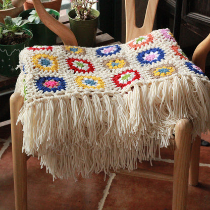 Plaid Daisy Sofa Crochet Tassel Blanket - image 1