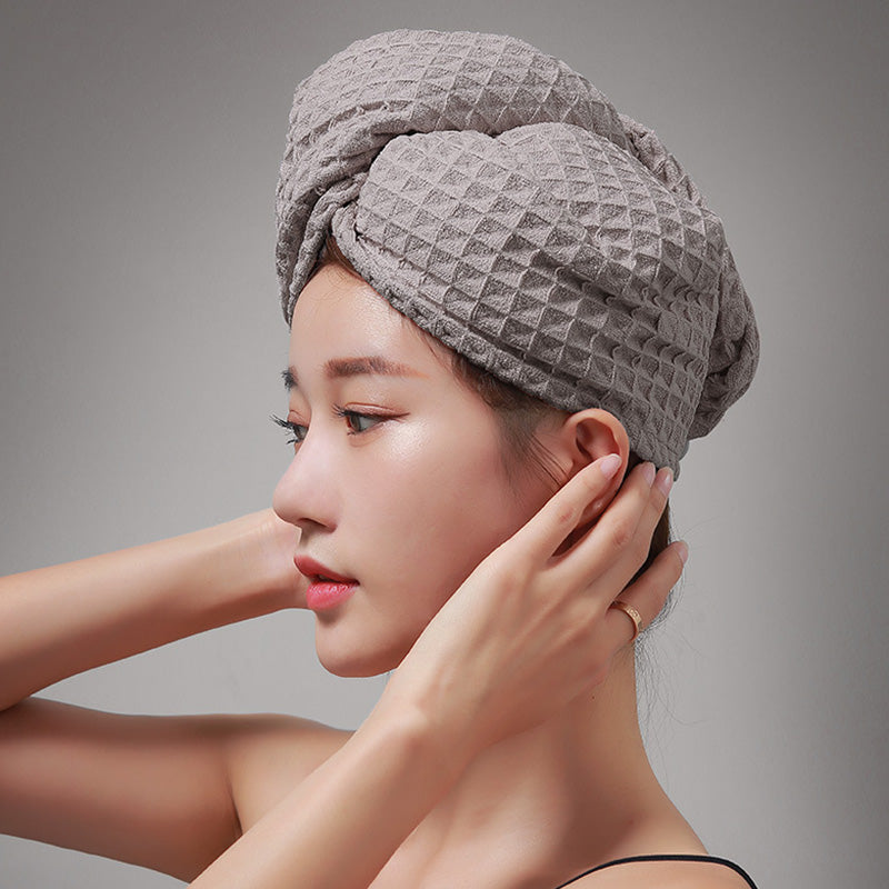 Waffle Weave Button Hair Drying Towel - Gray - 25cm x 65cm - image 11