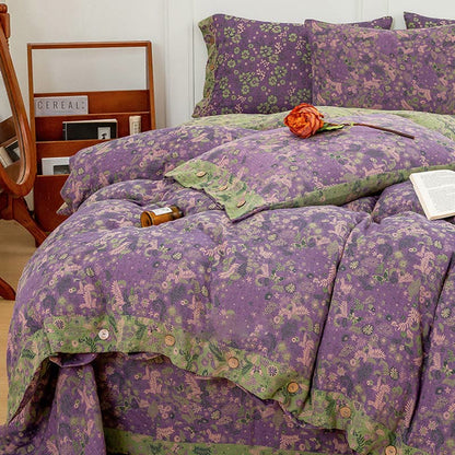 Boho Flower Purple Cotton Bedding Sets(4PCS) - image 3