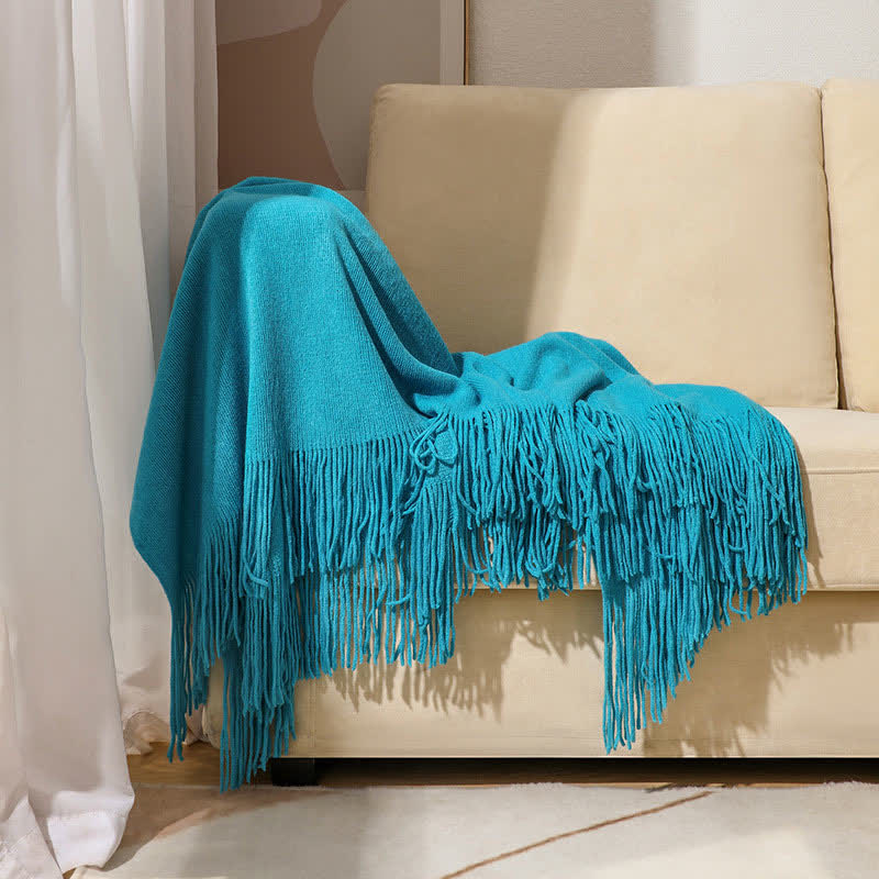 Simple Solid Color Tassel Throw Blanket - Sapphire Blue - 51" x 94" - image 8