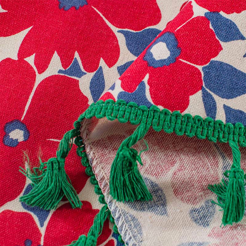 Red Flower Print Tassel Tier Curtain - image 8