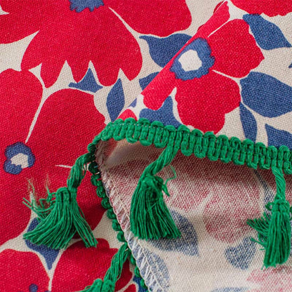 Red Flower Print Tassel Tier Curtain - image 8