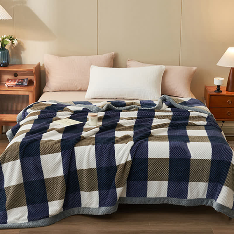 Plaid Warm Coral Fleece Throw Blanket - image 1