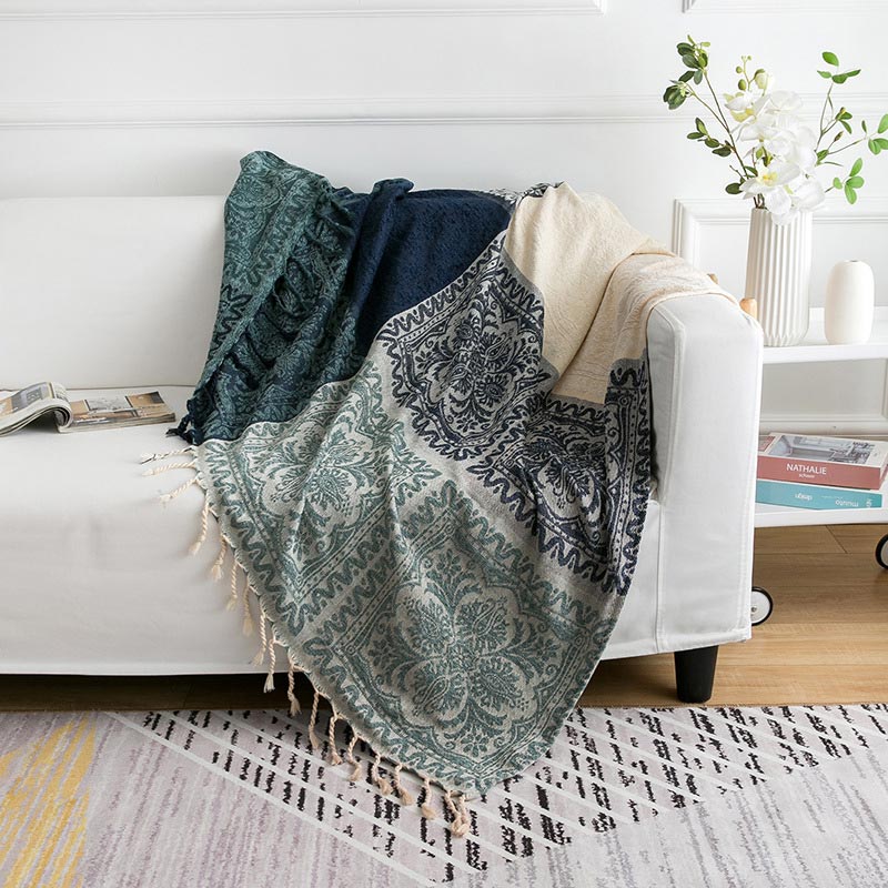 Ownkoti Bohemian Flower Tassel Knit Shawl Blanket - As Picture - 86" x 102" - image 0
