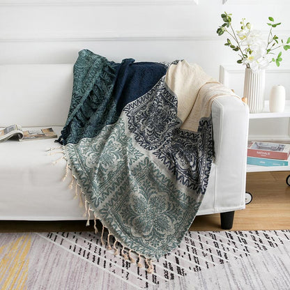Ownkoti Bohemian Flower Tassel Knit Shawl Blanket - As Picture - 86" x 102" - image 0