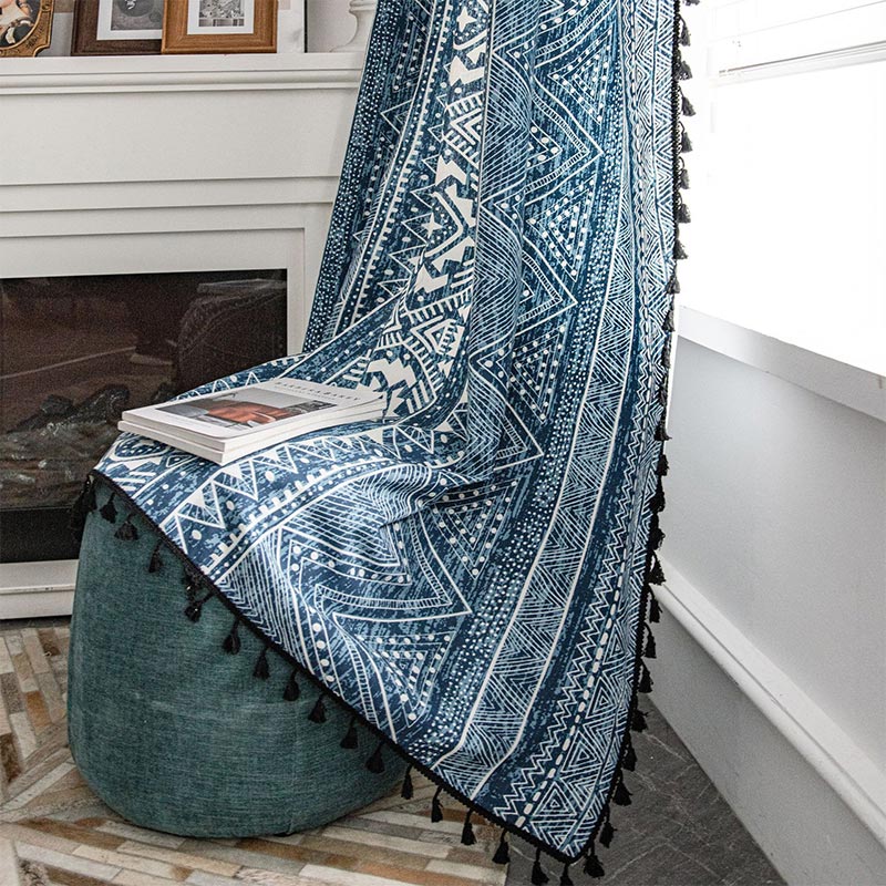 Blue Geometric Pattern Light Filtering Curtain - image 3