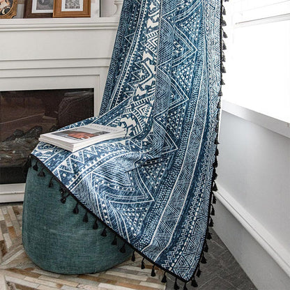 Blue Geometric Pattern Light Filtering Curtain - image 3