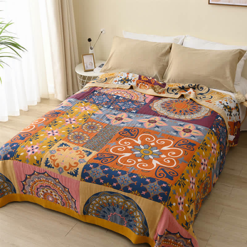 Ownkoti Plaid Colorful Flower Cotton Reversible Quilt - image 2