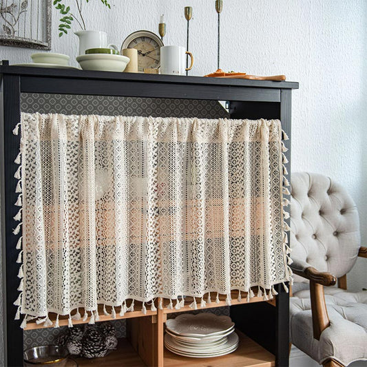 Lace Taseel Hollow-Out Tier Curtain - As Picture - 59"W x 36"L - image 0