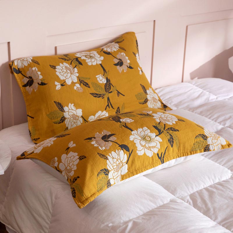Yellow Flower Cotton Gauze Pillow Towel (2PCS) - image 5