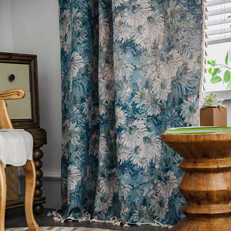 Flower Oil Painting Style Tassel Curtain - image 6