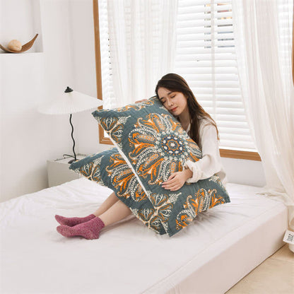 Dark Cyan Flower Pattern Pillow Towel (2PCS) - image 4