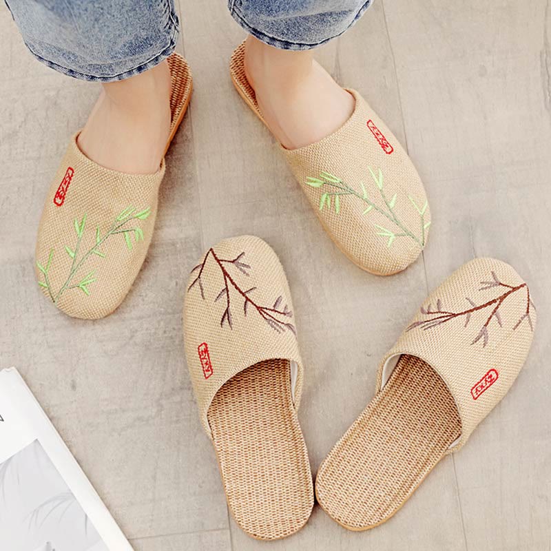 Embroidered Plum Bossom Comfy Flax Slippers - image 2