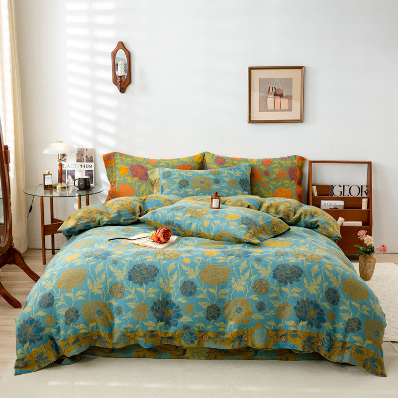 Retro Flower Leaf Cotton Bedding Sets(4PCS) - image 1