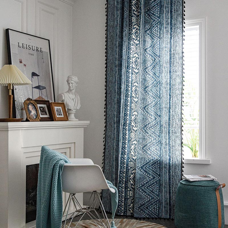 Blue Geometric Pattern Light Filtering Curtain - image 2