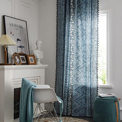 Blue Geometric Pattern Light Filtering Curtain - image 2