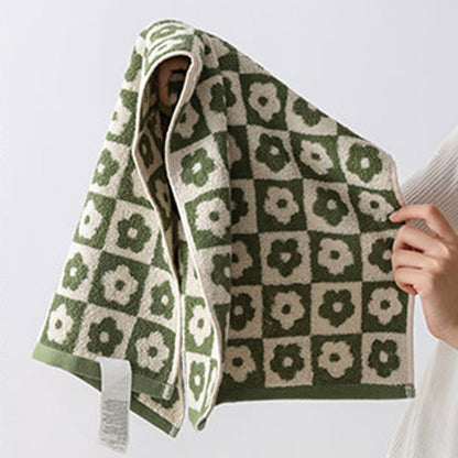 Plaid Flower Breathable Cotton Towel - Green - 70cm x 140cm - image 1