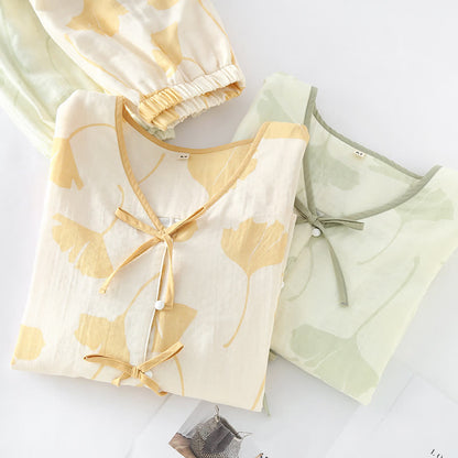 Ginkgo Leaf Bowknot Cotton Loungewear Set - image 2