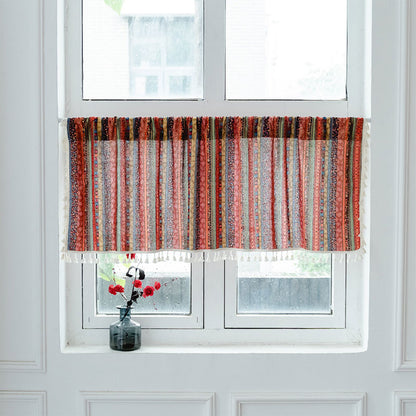Colorful Plaid Pattern Tassel Tier Curtain - Red - Hook - 52"W x 96"L - image 0